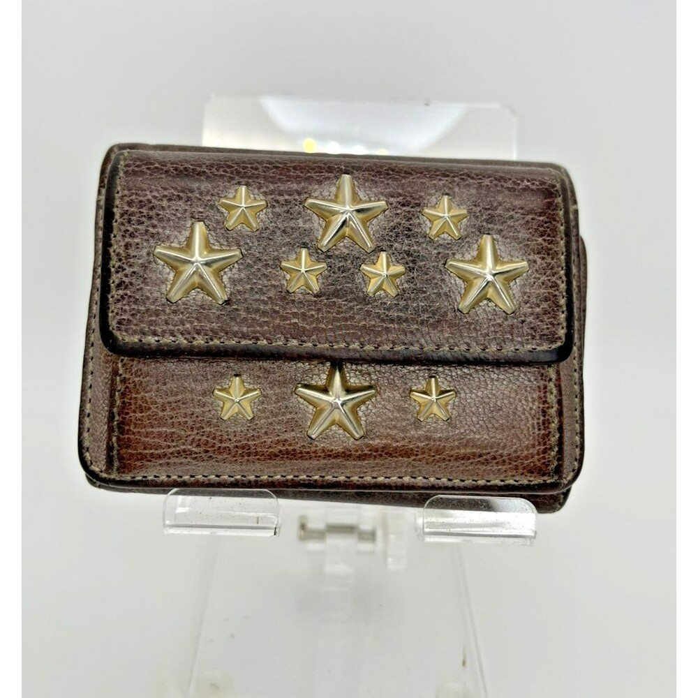 Jimmy Choo NEMO Star Studded Leather Trifold Wallet Brown – Authentic/81